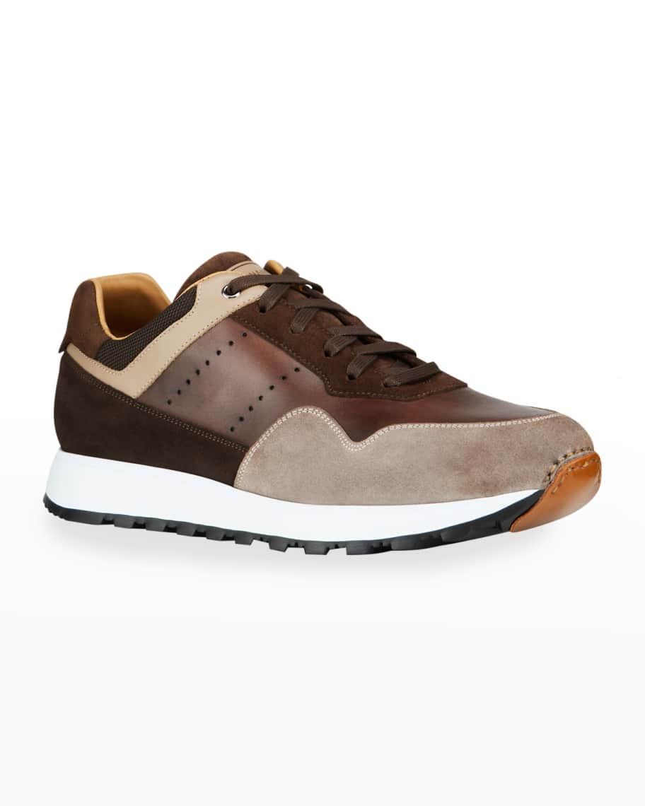 Magnanni Men's Earthe Tone Mix-Leather Runner Sneakers | Neiman Marcus