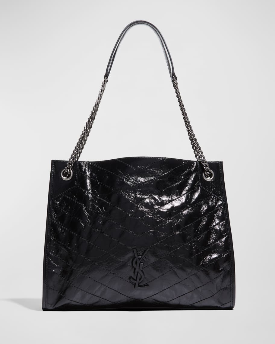 Saint Laurent Niki Medium YSL Shopper Tote Bag in Crinkled Leather