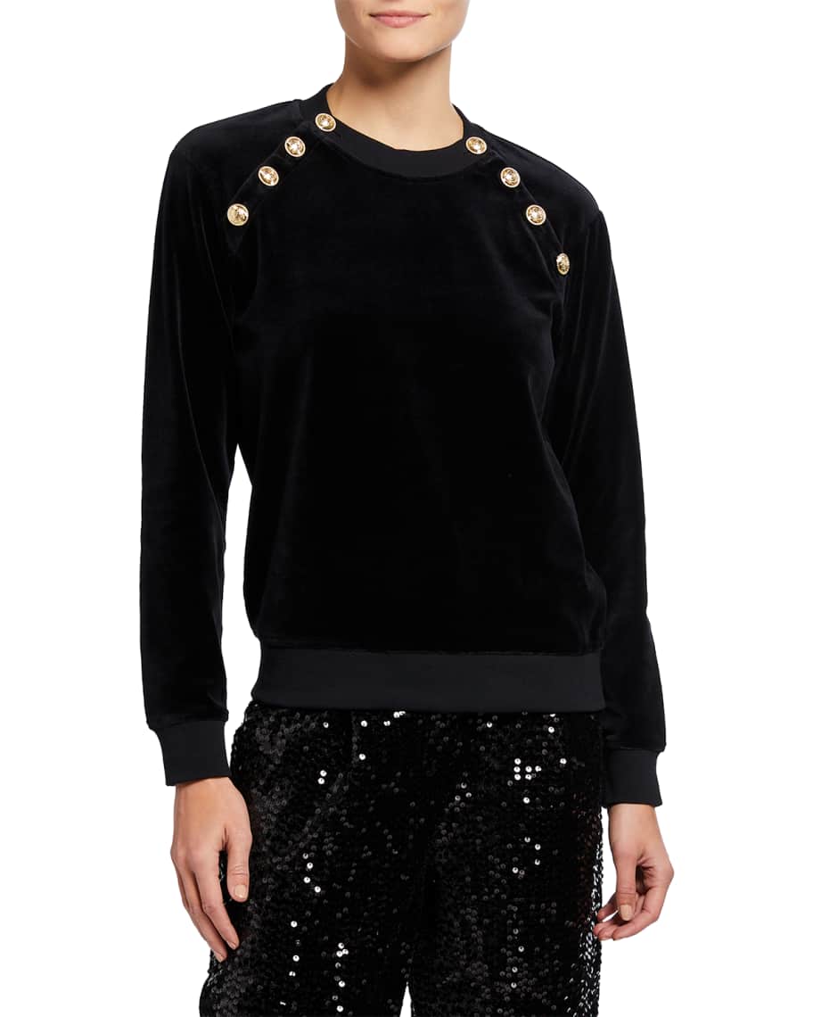 Derek Lam 10 Crosby Lucie Velour Sweatshirt w Sailor Buttons