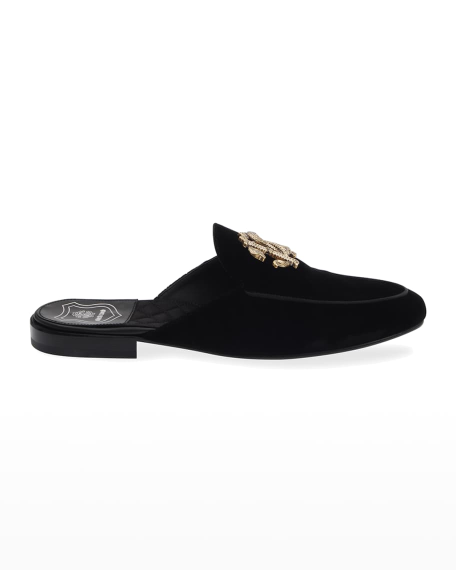 Roberto Cavalli Men's Signature Logo Velvet Slippers | Neiman Marcus