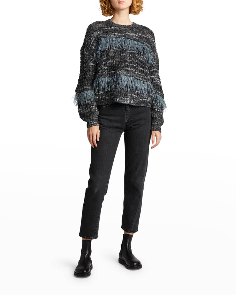 Cinq a Sept Melissa Crewneck Sweater with Ostrich Feathers | Neiman Marcus