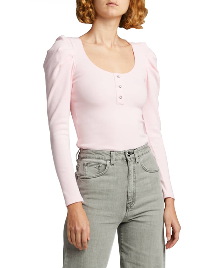 Cinq a Sept Jordan Scoop-Neck Fitted Puff-Sleeve Top | Neiman Marcus