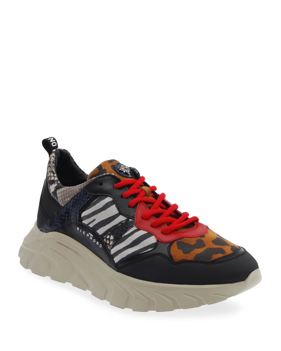 John Richmond Men's MixPrint Chunky Sneakers Neiman Marcus