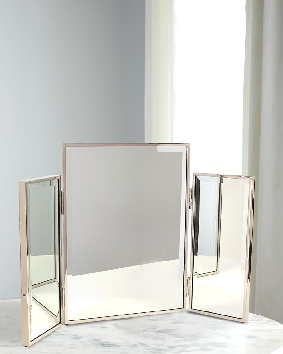 Tri-Fold Vanity Mirror with Brass Trim - Elegant Design