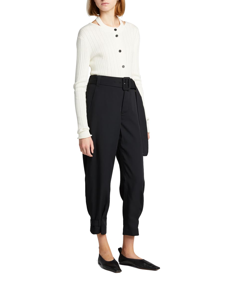 Proenza Schouler White Label Belted Rumple Pique Cropped Pants