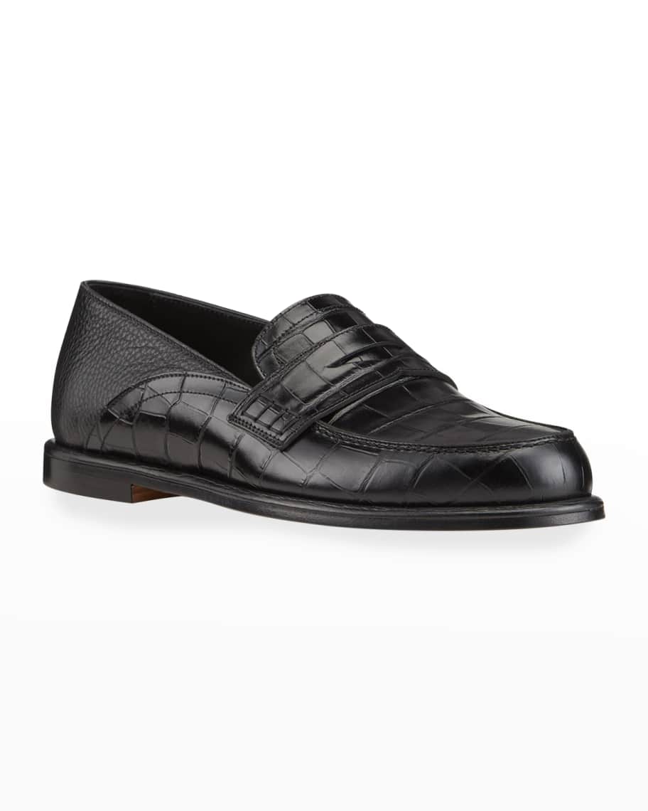 Loewe Men s Croc Embossed Fold Down Penny Loafers Neiman Marcus