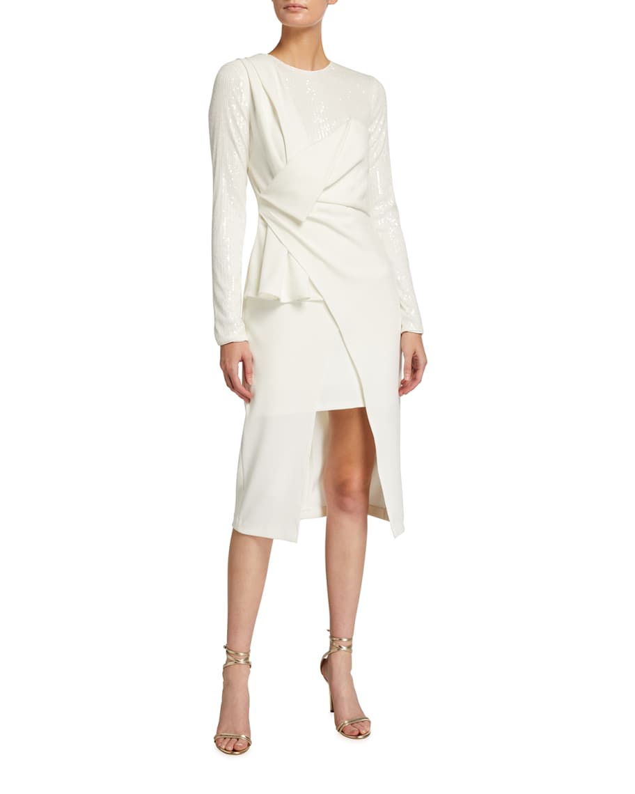 One33 Social Crepe & Sequin Drape-Front Combo Dress | Neiman Marcus