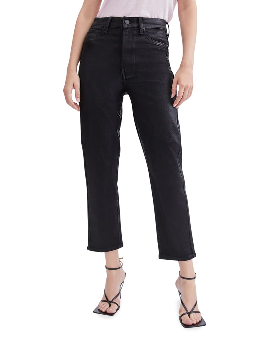 7 for all mankind High-Waist Cropped Straight Coated Jeans | Neiman Marcus