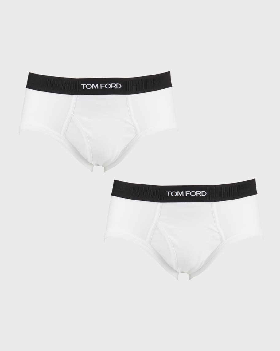 TOM FORD Men's 2-Pack Solid Jersey Logo-Waist Briefs