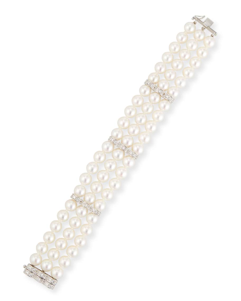 Assael Three-Row Pearl & Diamond Station Bracelet | Neiman Marcus