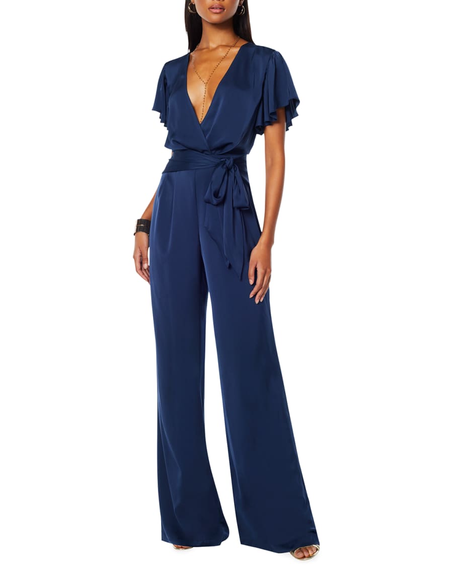 Ramy Brook Ariana Satin Wide-Leg Jumpsuit | Neiman Marcus