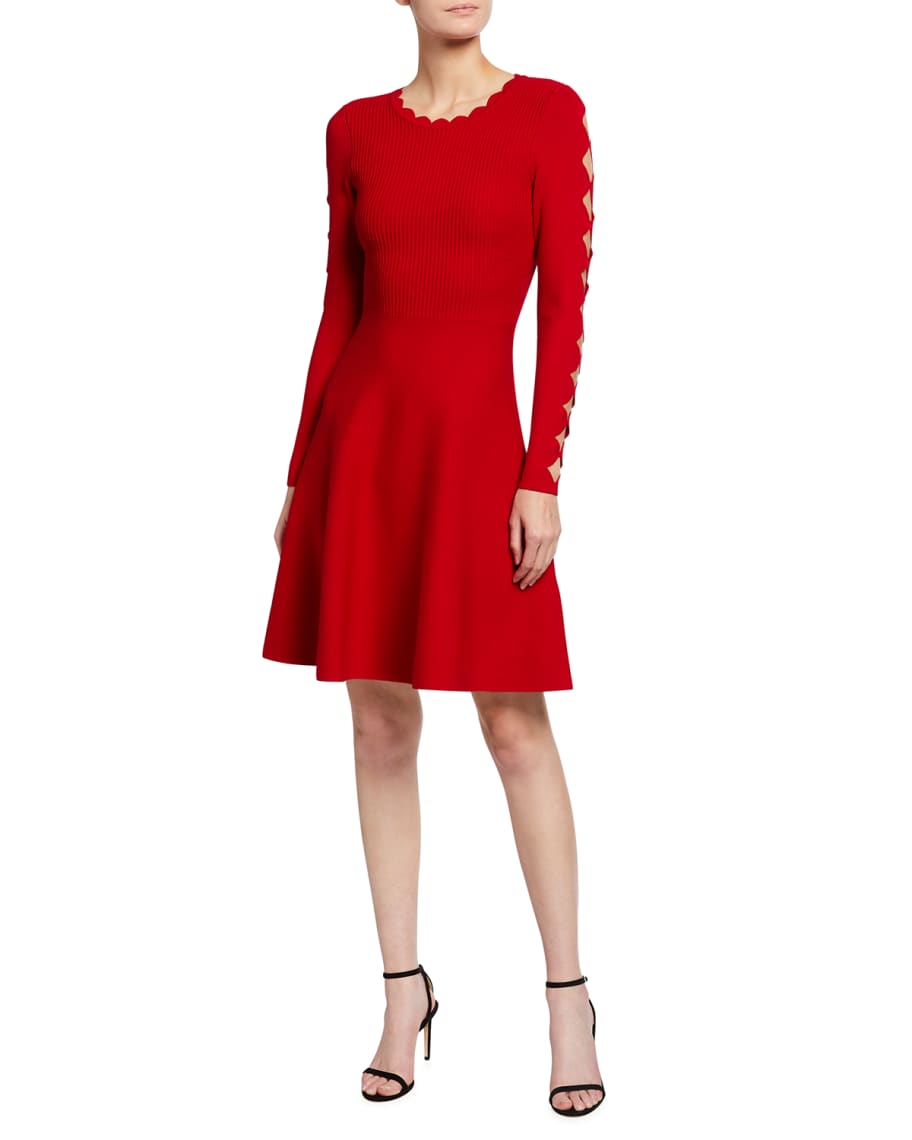 Milly Scallop Fit and Flare Knit Dress Neiman Marcus