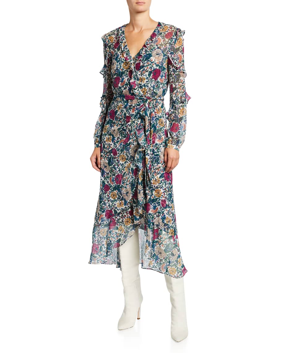 Veronica Beard Anoki Belted Floral-Print Midi Dress | Neiman Marcus