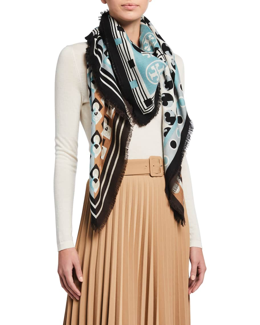 Tory Burch Oversized Patchwork Wool-Silk Scarf | Neiman Marcus