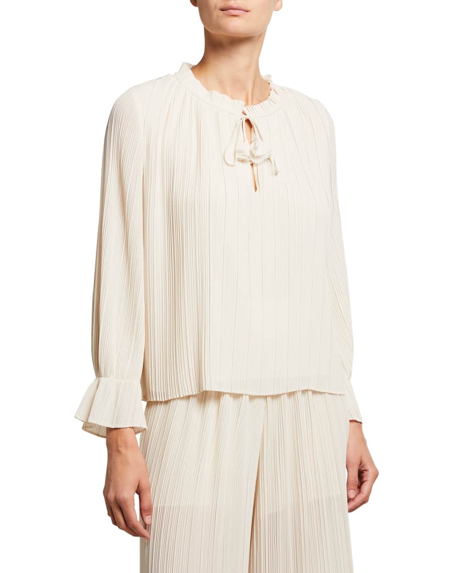 MISA Los Angeles Noa Pleated Chiffon Top | Neiman Marcus