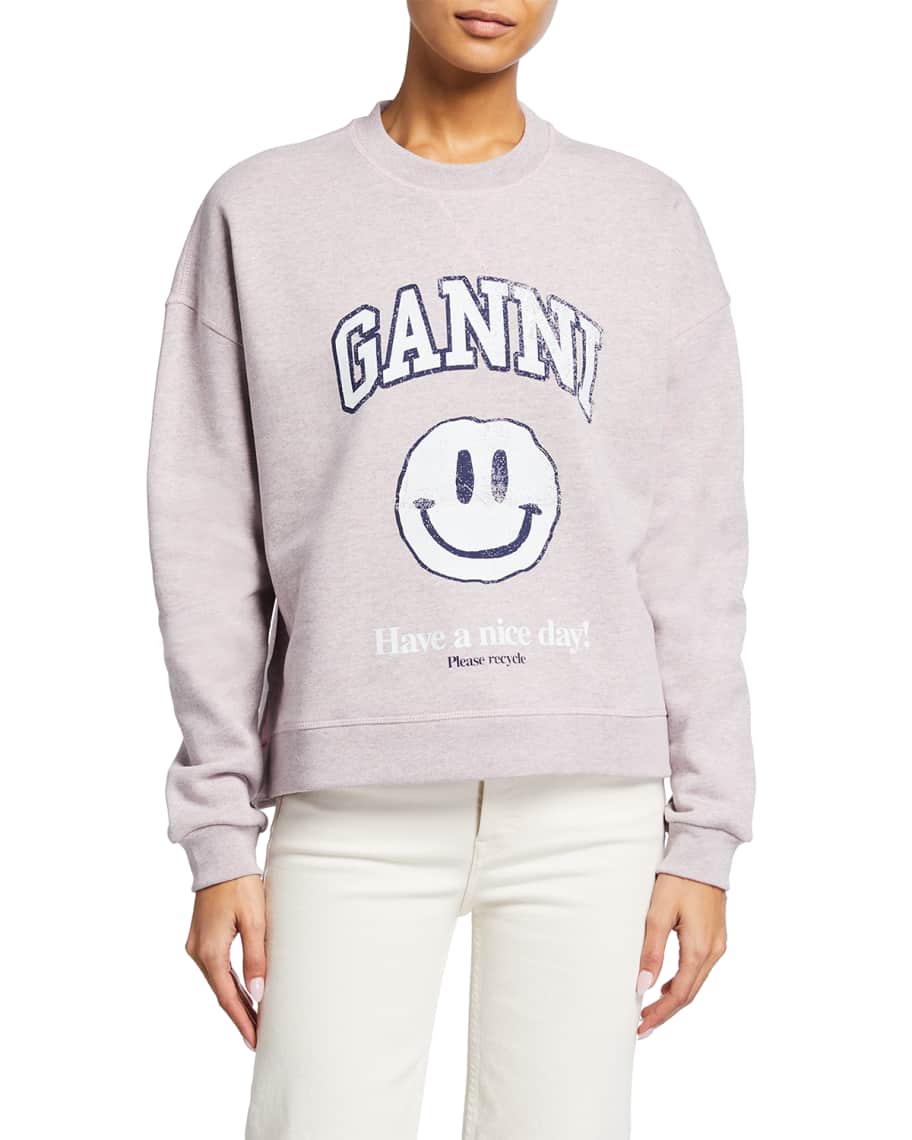 Ganni Isoli Happy Face Sweatshirt Neiman Marcus