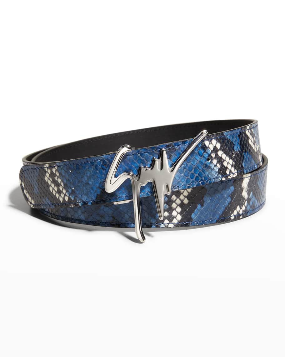 Giuseppe Zanotti Men's Reking Snake-Embossed Leather Logo Belt