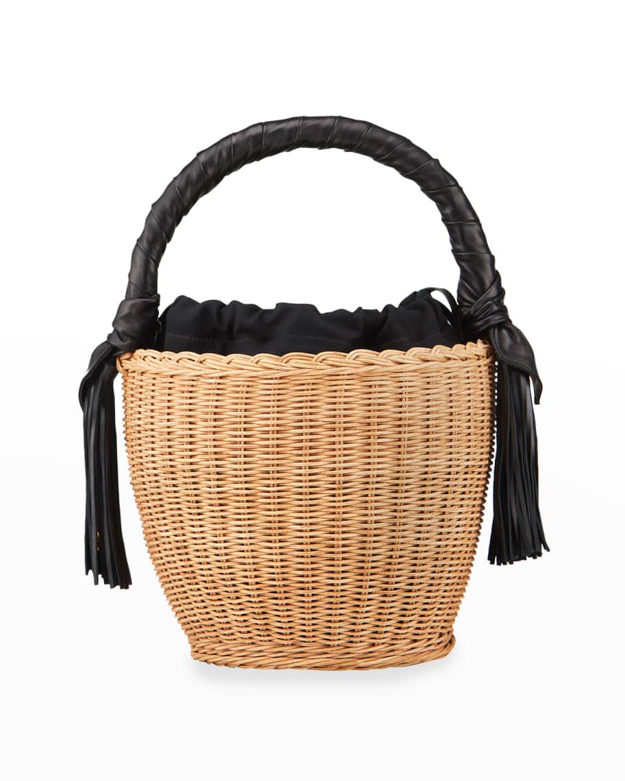 Saint Laurent Panier Mini Bicolor Raffia Bucket Bag | Neiman Marcus