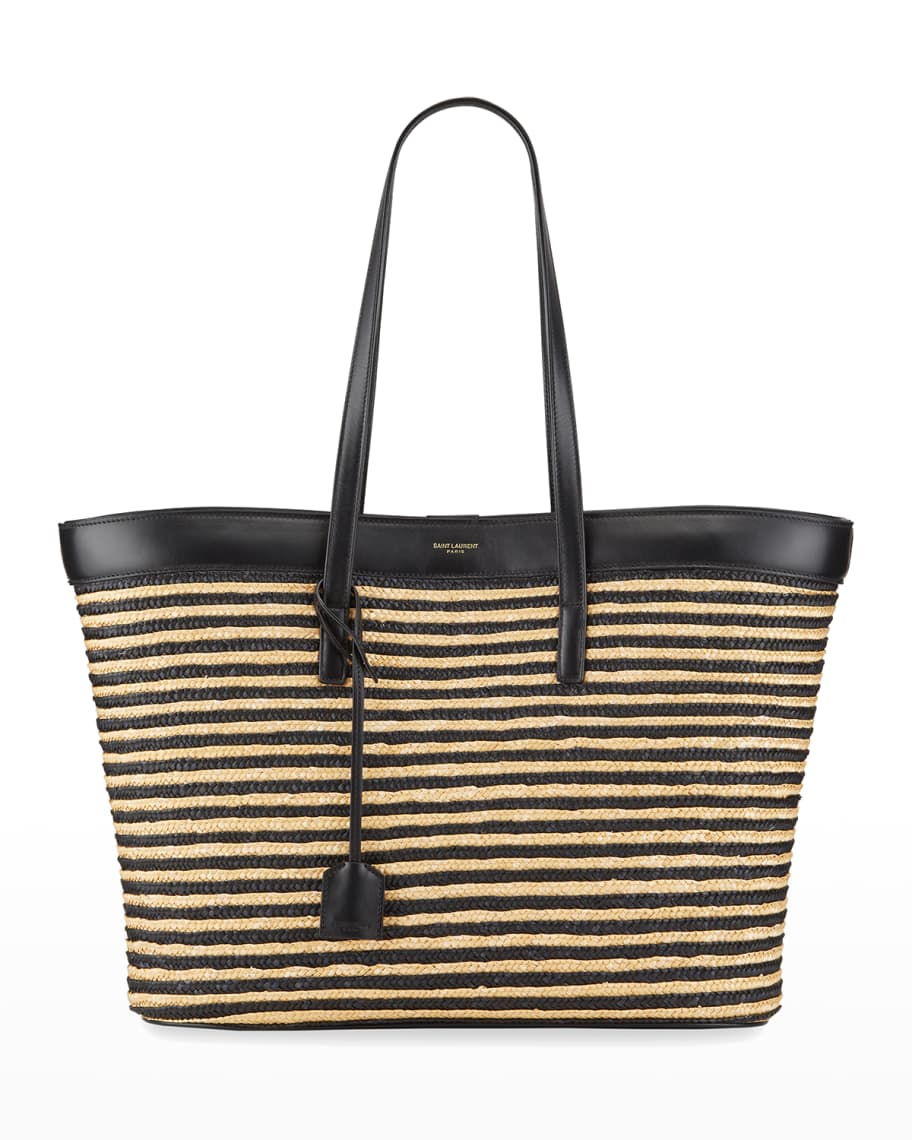 Saint Laurent East-West Striped Straw Shopping Tote Bag | Neiman Marcus