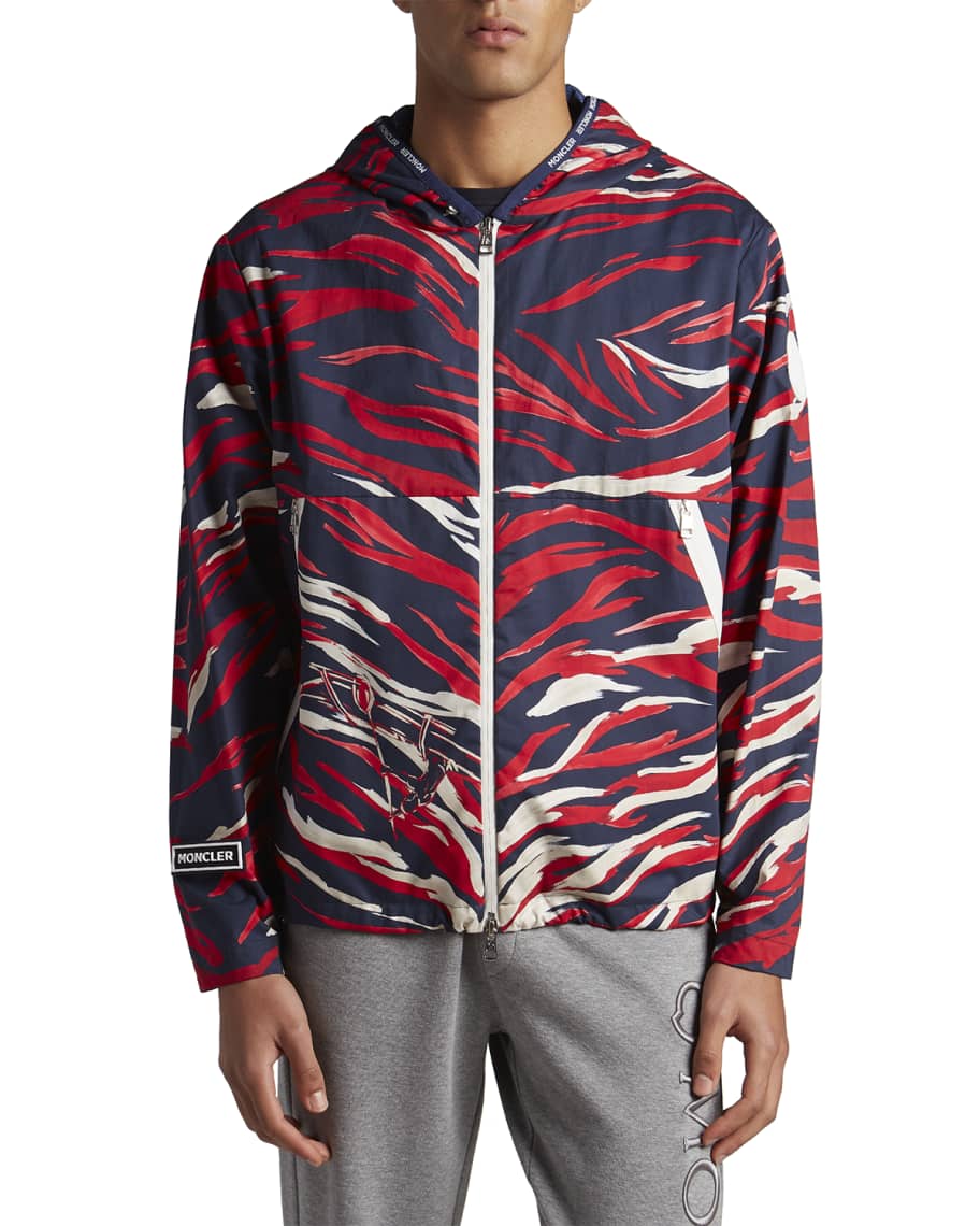 Moncler Men's Chardon Flame-Print Hooded Jacket | Neiman Marcus