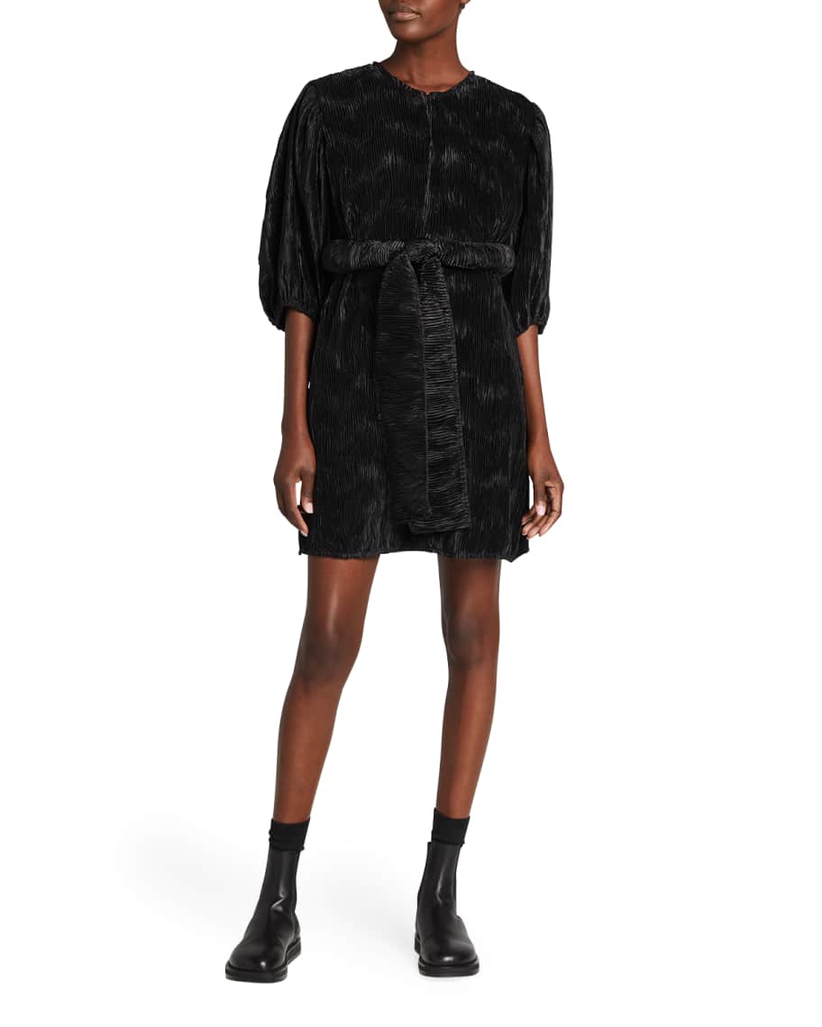Ganni pleated satin wide dress on sale
