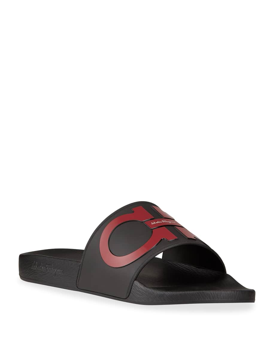 Buy Ferragamo Groove Gancini Slides, Black Color Men