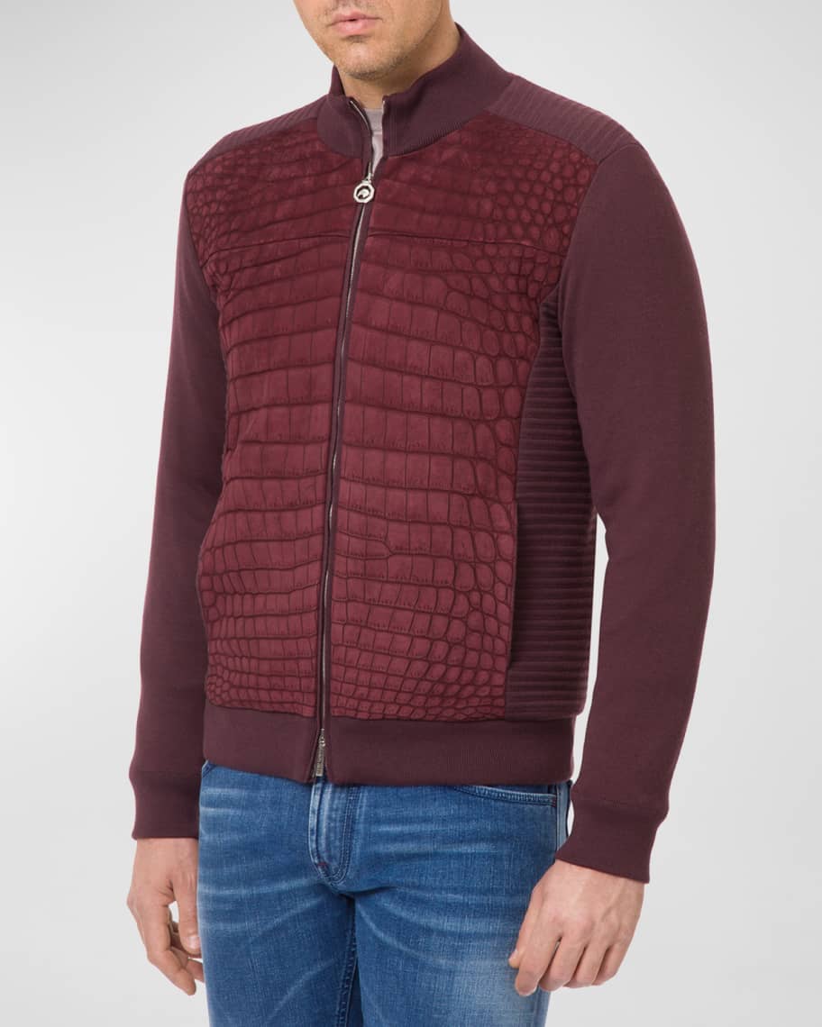 Stefano Ricci Men's Full-Zip Sweater w/ Crocodile Front | Neiman