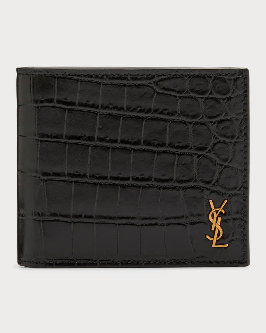 Saint Laurent East/West Croc Embossed Leather Bifold Wallet
