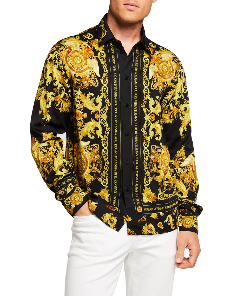 Versace Jeans Couture Men's Paneled Baroque Sport Shirt | Neiman Marcus