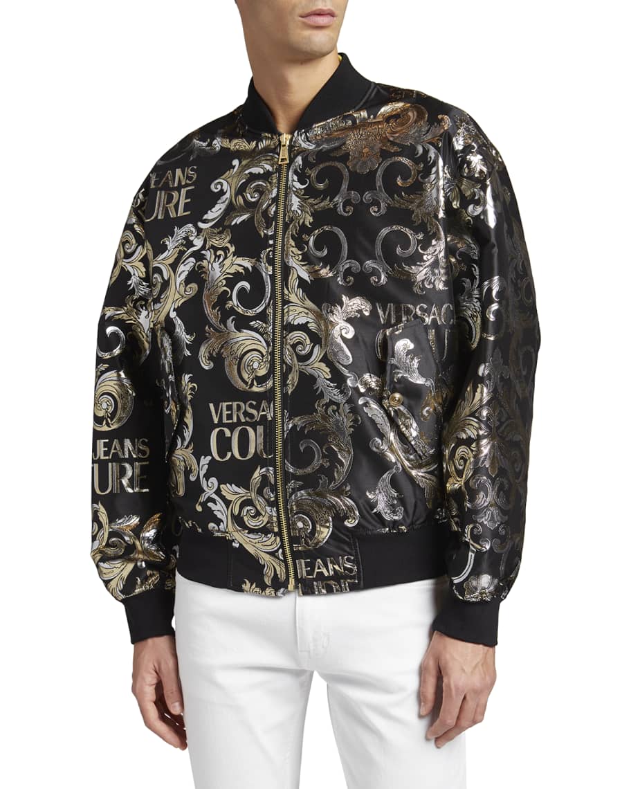 Versace Couture Metallic Logo Bomber Jacket | Neiman Marcus
