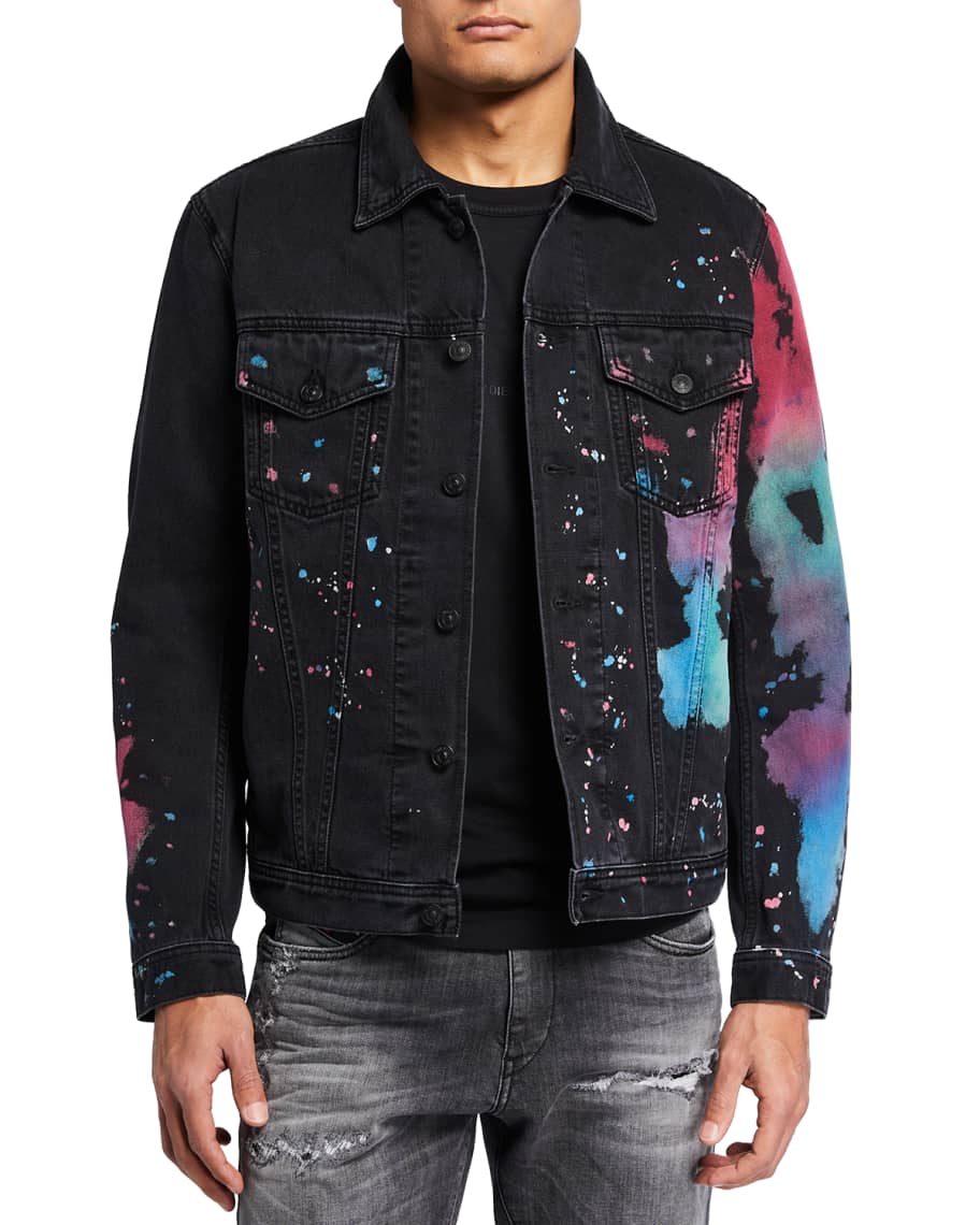 Men's paint splatter denim jacket top