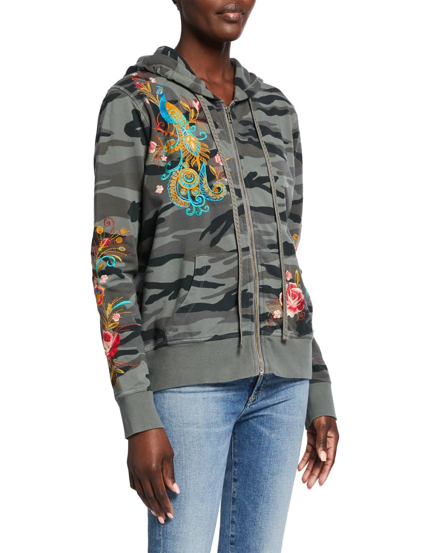 Johnny Was Shula Embroidered Modern Zip-Up Hoodie | Neiman Marcus