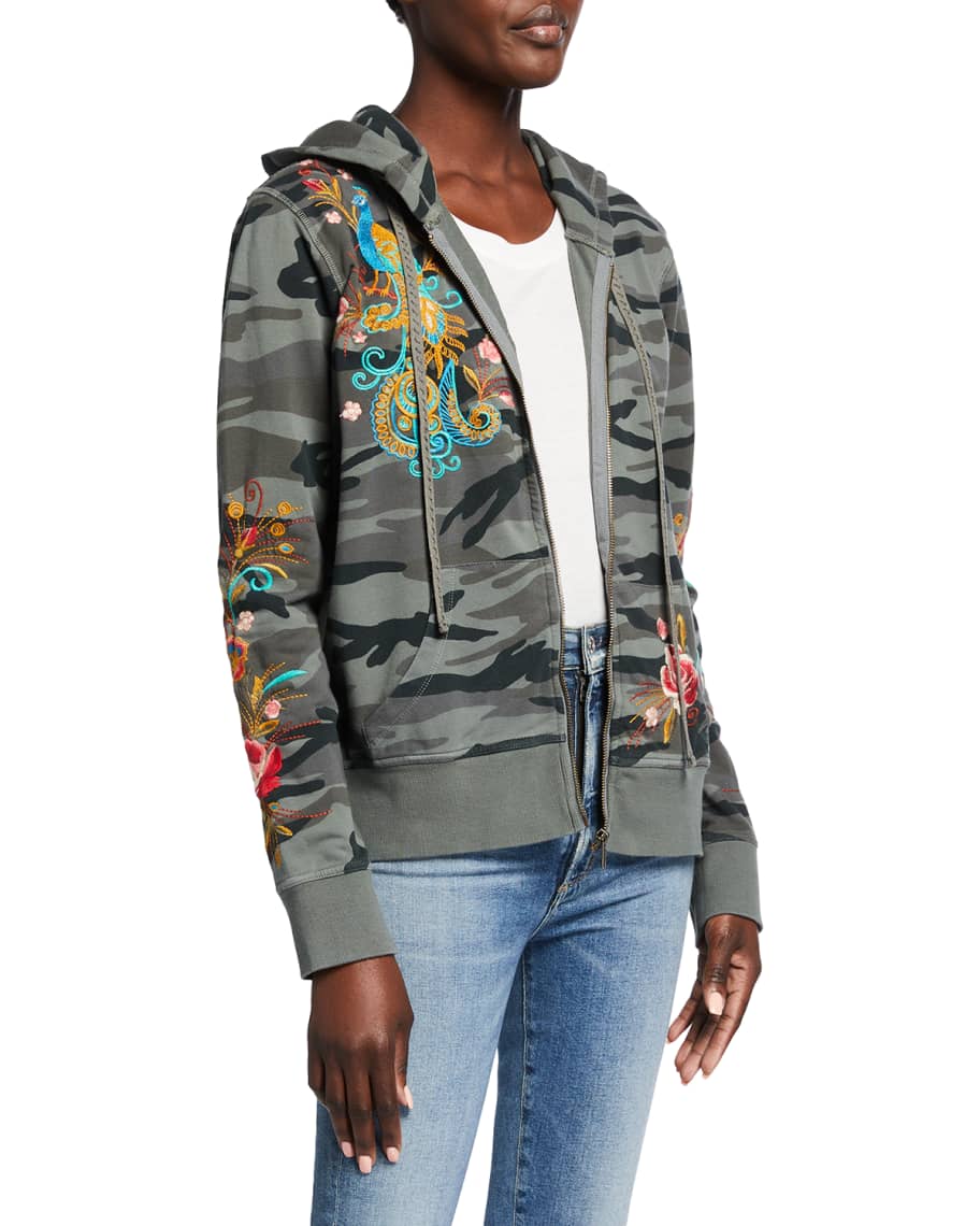 Johnny Was Shula Embroidered Modern Zip-Up Hoodie | Neiman Marcus