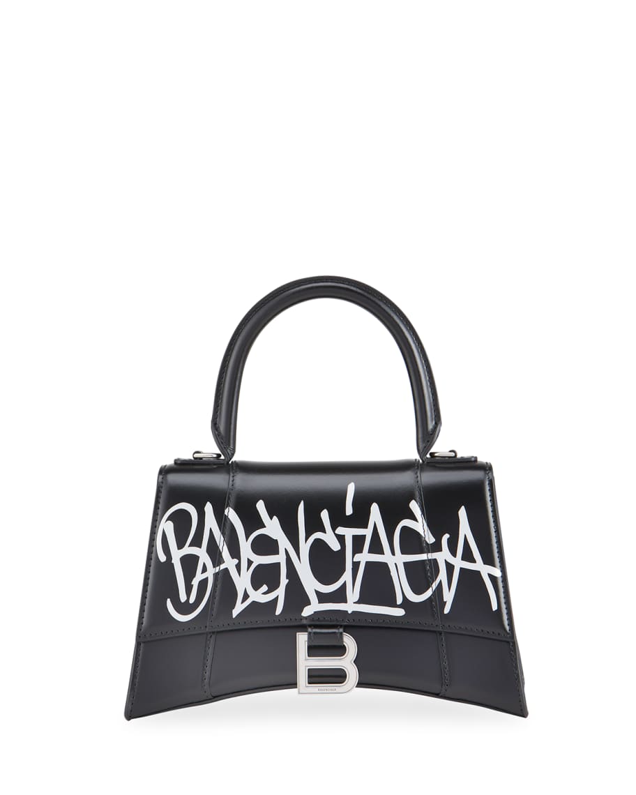 Balenciaga Hourglass Xs Graffiti-print Leather Bag in White