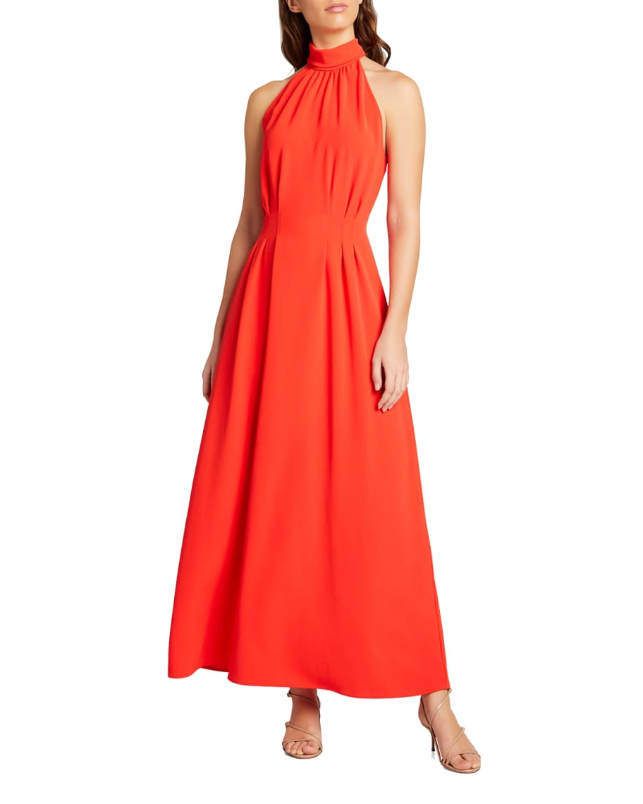 Lela Rose Fluid Crepe Halter Midi Dress | Neiman Marcus