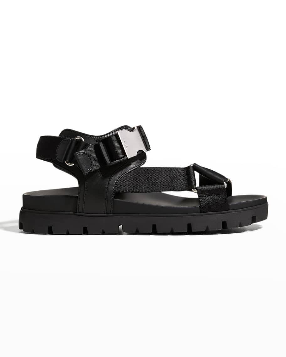 Prada Men's Sporty Leather & Nylon Tape Strap Sandals | Neiman Marcus