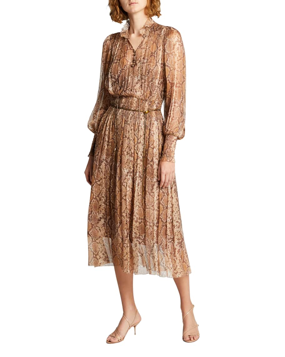 Zimmermann Botanica Python Smocked Midi Dress Neiman Marcus
