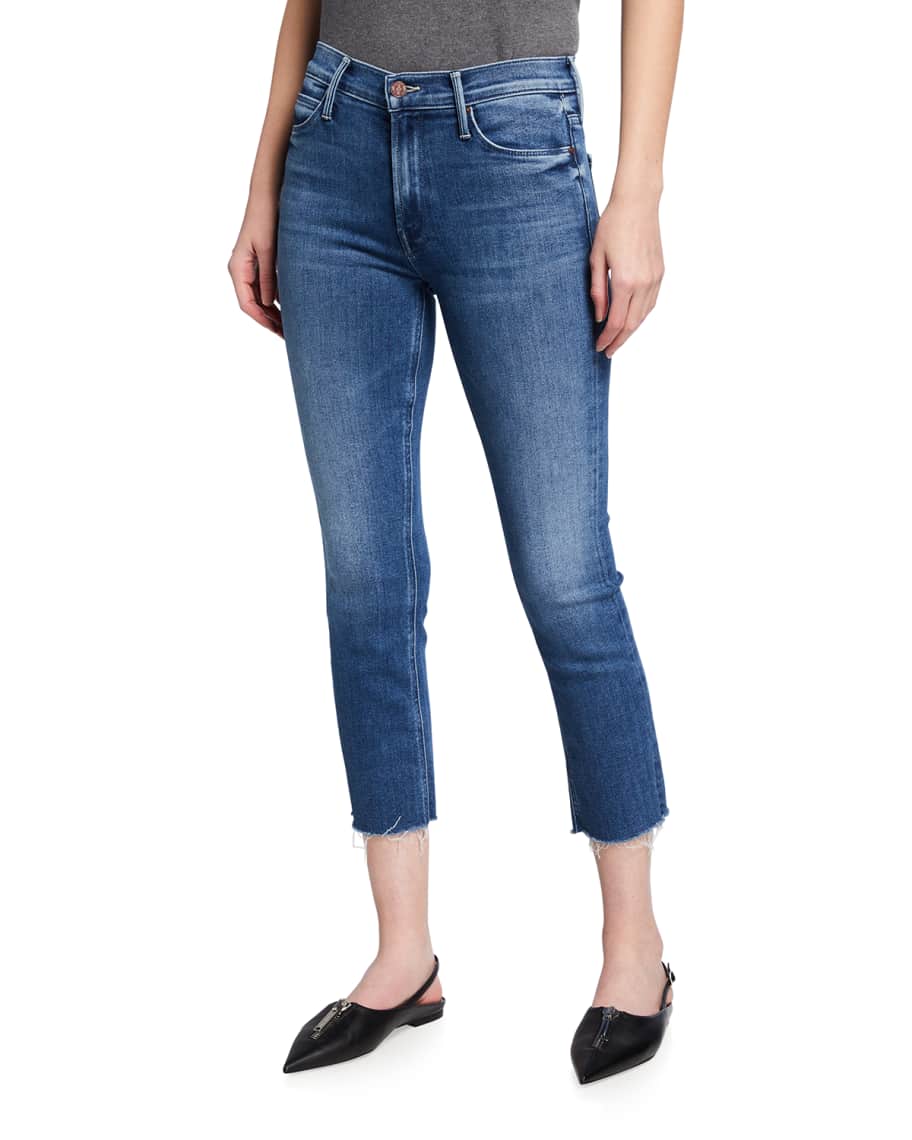MOTHER Dazzler Mid-Rise Cropped Fray Jeans | Neiman Marcus