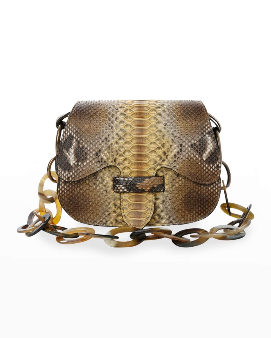 Midi Sac Snakeskin Embossed Leather Crossbody Bag In Camel Snake