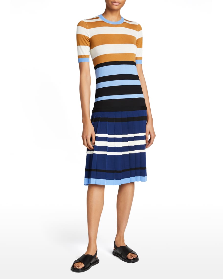 Marni Short-Sleeve Wool Striped Dress | Neiman Marcus