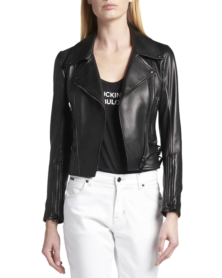 TOM FORD Leather Fitted Biker Jacket | Neiman Marcus