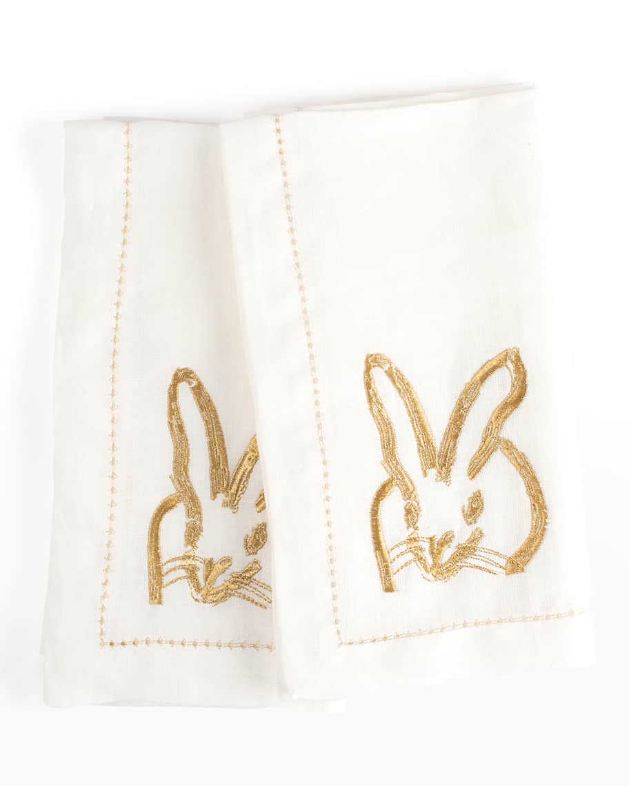 Painted Butterflies Embroidered Linen Dinner Napkins, White with Gold -  Hunt Slonem