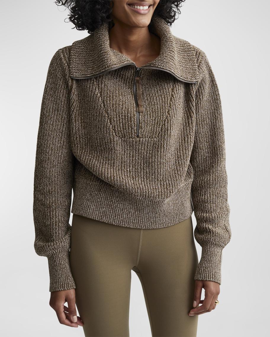 Varley Damen Pullover Mit Raglanärmeln Und Halbem Reißverschluss - Bequemer Ottoman-Stoff