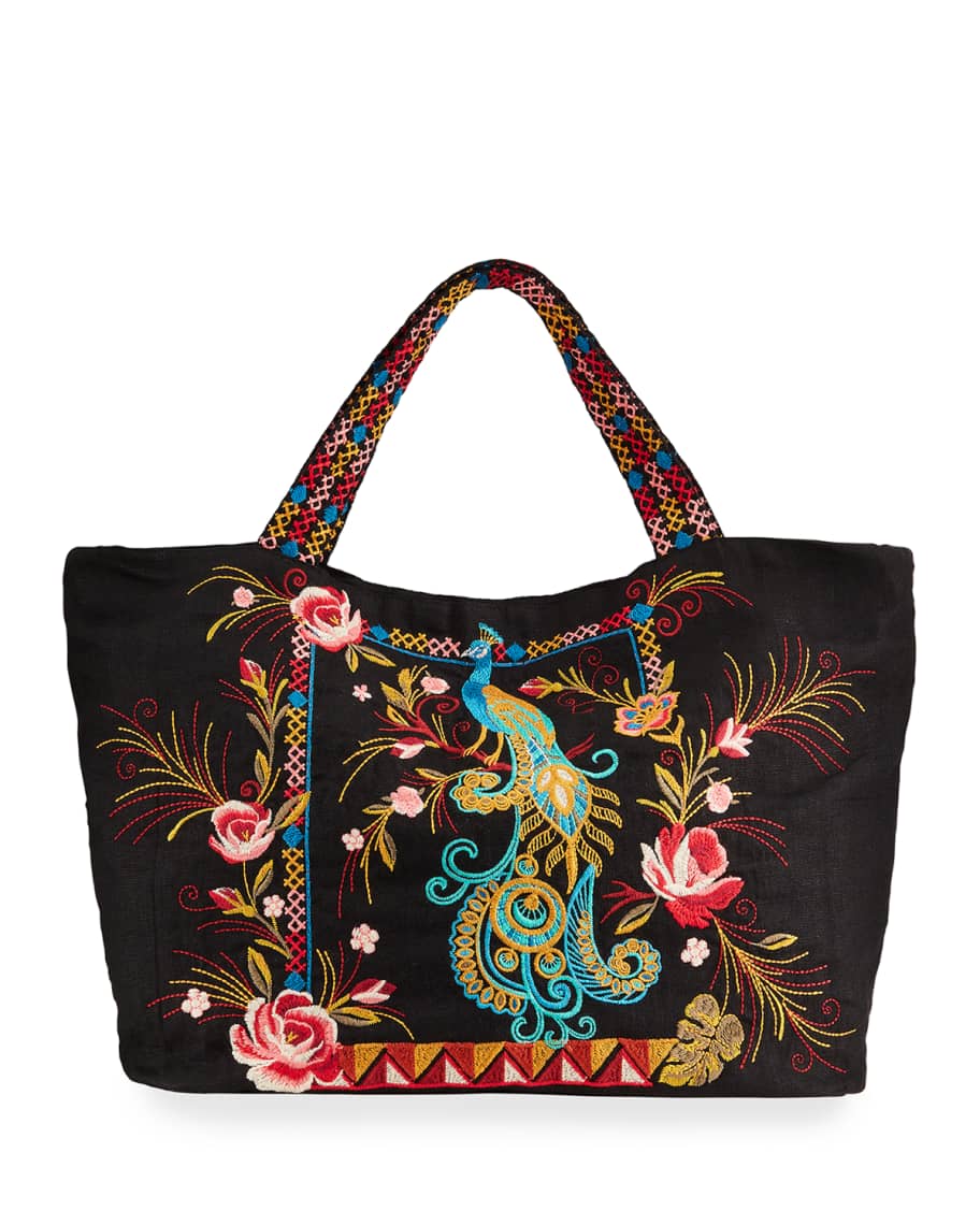 Johnny Was Shula Embroidered Linen Tote Bag | Neiman Marcus