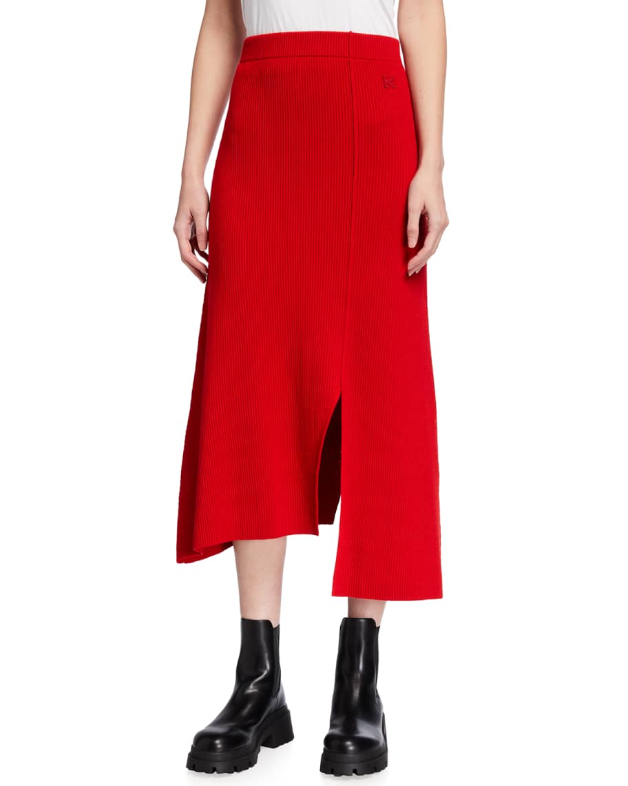 Kenzo Asymmetric Ribbed Midi Skirt | Neiman Marcus