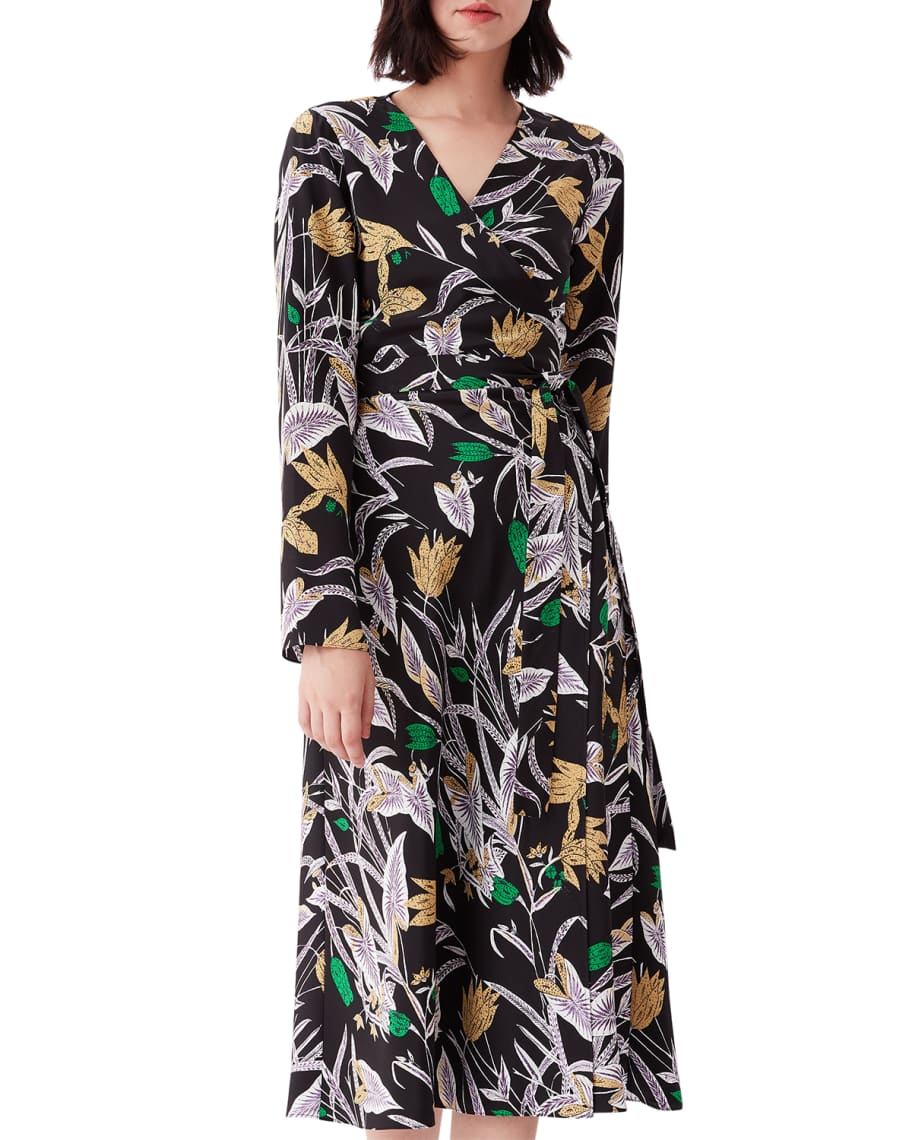 Diane von Furstenberg Tilly Floral Printed Silk Wrap Midi Dress