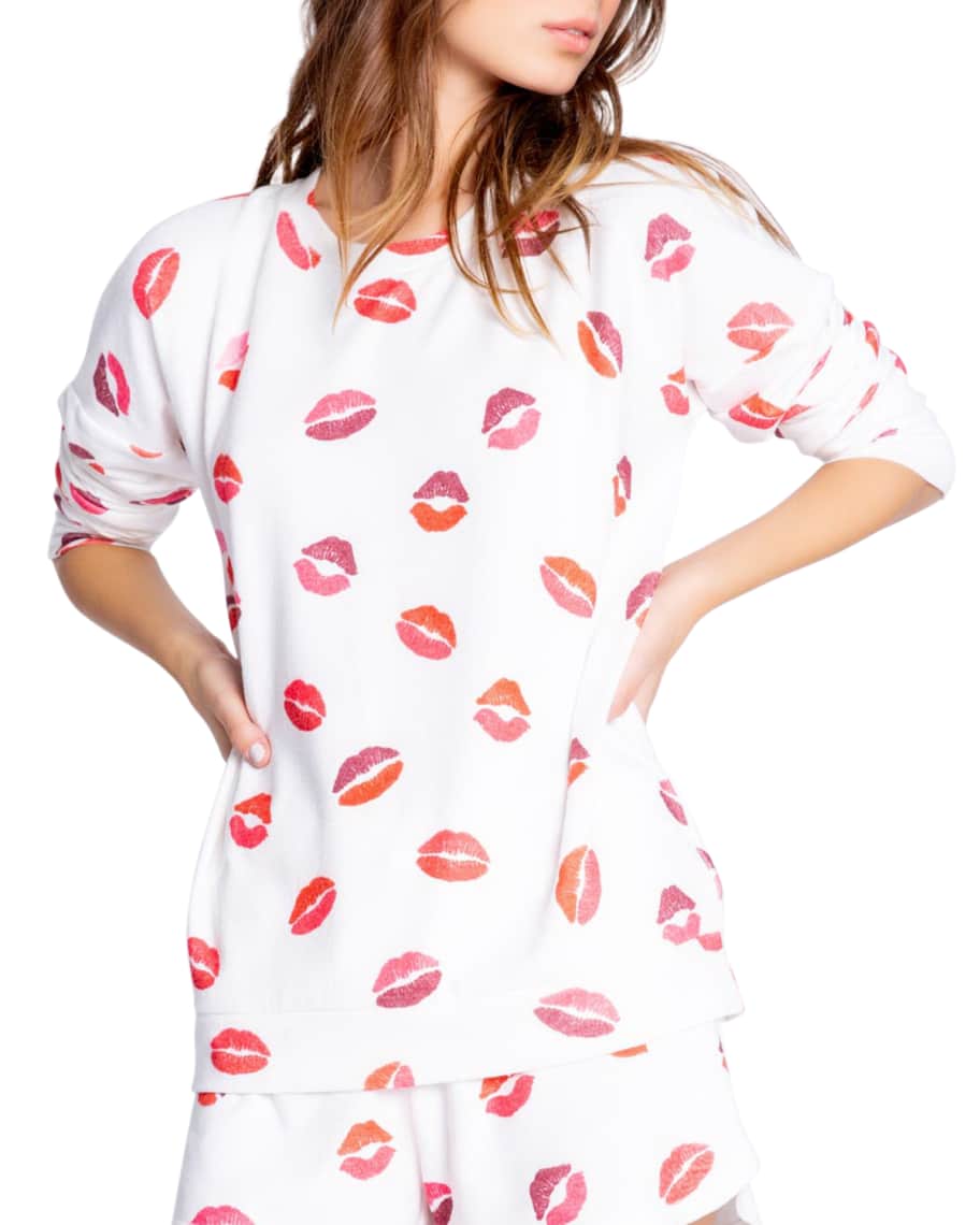 PJ Salvage Sealed Kiss Lips Long Sleeve Pajama Top Neiman Marcus