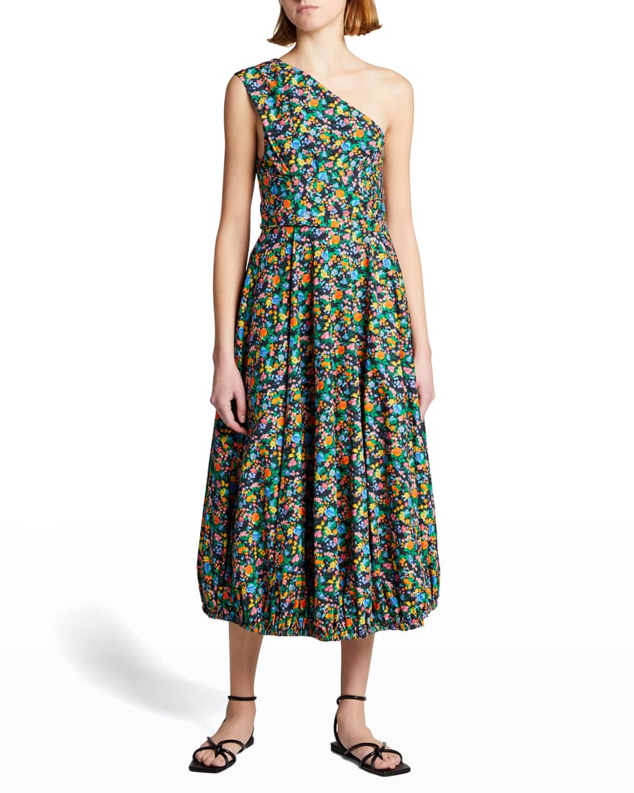 Tibi Sabine Floral One Shoulder Midi Dress Neiman Marcus