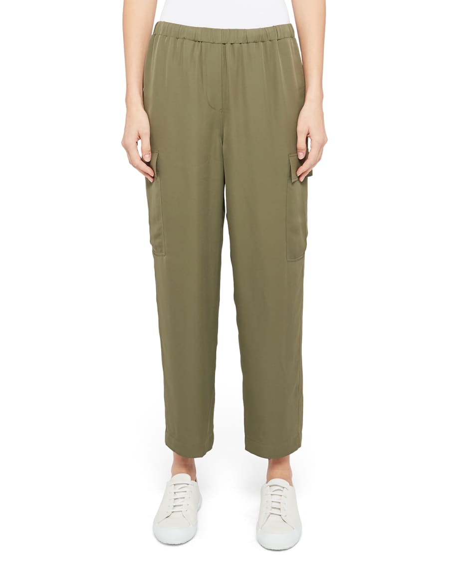 Theory Cropped Silk Cargo Pants | Neiman Marcus