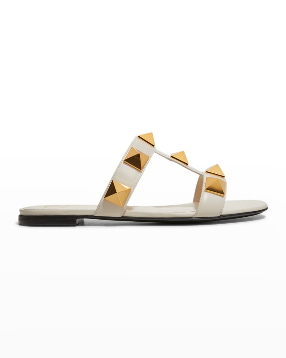 Valentino Garavani Roman Stud T-Strap Slide Sandals | Neiman Marcus